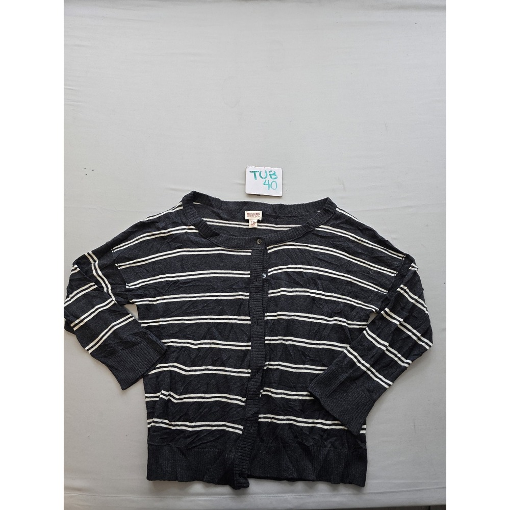 Mossimo Supply Co Womens XL Charcoal Gray White Striped Button Front Cardigan